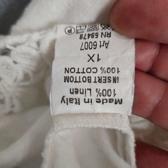 Terzo Millennio Italian Linen 1X Tunic Top Cotton Lace Crisp White Beach Boho - Picture 3 of 8